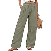 jxsoyen Cotton Linen Palazzo Pants for Women Wide Leg High Waist Yoga Pants Summer Beach Lightweight Comfy Lounge Trousers