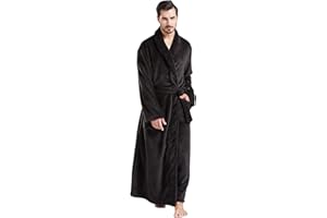 FashGudim Mens Robes Big and Tall Full Length Plush Fleece Long Robe for Men Bathrobe Shawl Collar Warm Winter House Robes