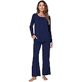 WiWi Bamboo Viscose Pajamas Sets for Women Lace Trim Long Sleeve Sleepwear Lounge Sets Plus Size Pjs with pockets S-4X