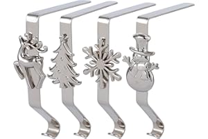 YUOKWER Set of 4 Christmas Stocking Holders for Mantel-Christmas Stocking Hook for Fireplace Christmas Stocking Holder for Fireplace Metal Christmas Stocking Hangers for Mantle(Silver, 4)