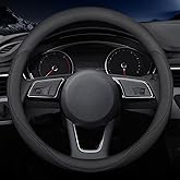 Carodi Latest Nappa Leather car Steering Wheel Cover, Stylish Non-Slip Leather car Interior 15 inches Universal(Black)