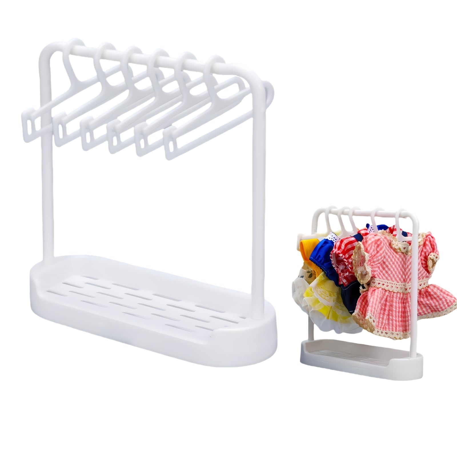 Photo 1 of 1 Set Mini Dolls Clothes Garment Rack with 6Pcs Doll Clothes Hangers, Closet Mini Doll Coat Skirt Clothes Hangers, Dress Up Outfit Wardrobe Clothing Storage Accessories for Dollhouse White