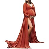 Dedysler Maternity Gowns Long Sleeves Baby Shower Dress for Photoshoot Wrap Split Sweetheart Maxi Photography