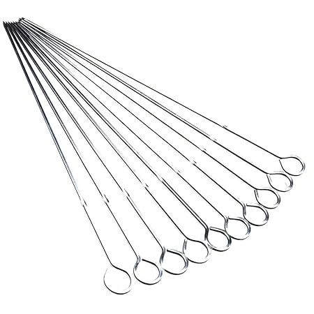 Yardwe 10PCS Stainless Steel Barbecue Skewers Flat Metal Skewers Shish Kebab Grilling Skewers BBQ Sticks Grill Tools
