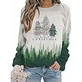 ASTANFY Merry Christmas Sweatshirt for Women Plaid Holiday Long Sleeve Tree Pullover Lightweight Shirt