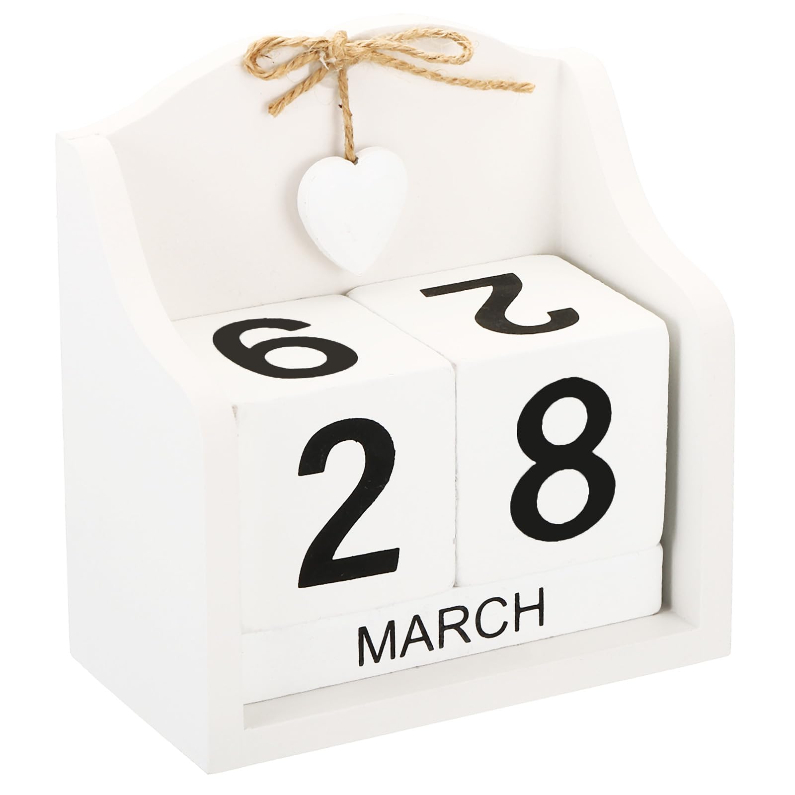 PATIKIL Vintage Wood Block Perpetual Calendar, Reusable Wooden Month Date Display Blocks for Desk Office Home Decoration Style 6, White