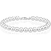 Miabella 925 Sterling Silver Italian Handmade 6mm Bead Ball Strand Chain Bracelet for Women, Made in Italy