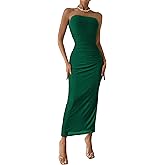 PRETTYGARDEN Women's Summer Wedding Guest Dress Strapless Tube Top Maxi Bodycon Long Floral Mesh Beach Vacation Party Dresses