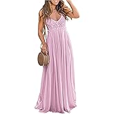 Ladmous Women's V Neck Floral Lace Wedding Dress Sleeveless Bridesmaid Evening Party Maxi Dress