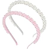 HJZHII 2PCS Pearl Headbands for Girls, White Pearl Headband for Women, Elegant Bridal Hair Hoop Headpieces for Wedding Party Birthday