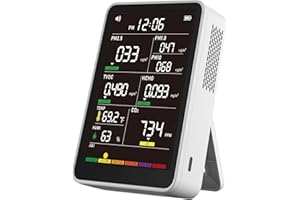 MORPTRA Professional Indoor Air Quality Monitor with AQI Beep Alarms, Portable Real-Time Detector for Home Cars Plants and Pets (Cream White)
