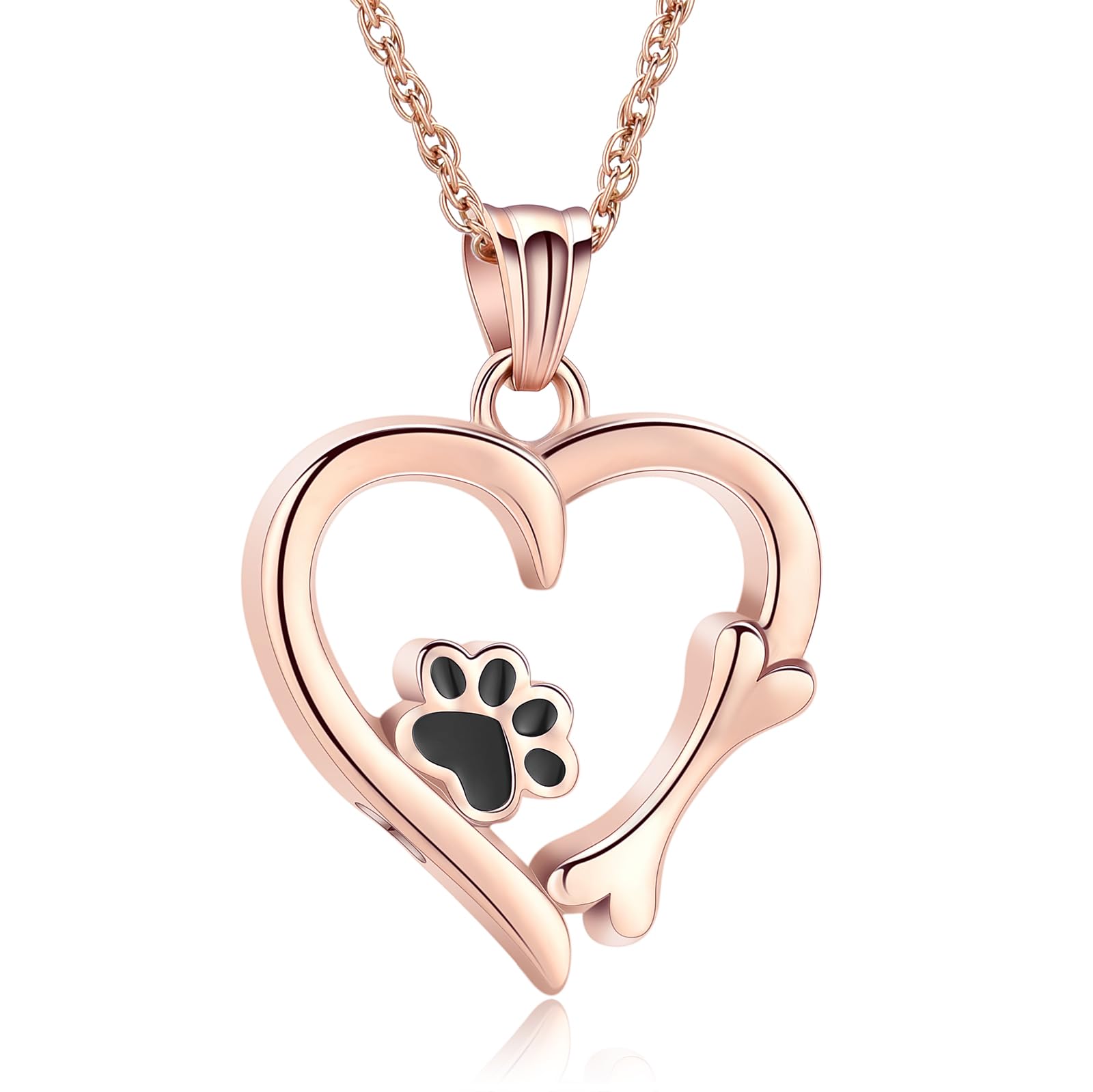 QGJNSGC Paw Print Urn Necklace Heart Locket Necklace for Ashes Dog Cat Charms Pendant Cremation Jewelry Cat Dog Keepsake Memorial Gifts for Women Girls (Rose gold)