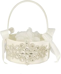 LAPUDA Beautiful Hand Beading of Wedding Flower Basket with Elegant Appearance and Ivory Color, Clusters of Stars Style (1 Basket)