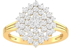 Phoenixjewel 1.50 Ct Round Cut Diamond Cluster Prongs Engagement Split Shank Rings For Women 14K Yellow Gold Plated 925 Sterl