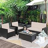 flamaker 4 pieces outdoor patio furniture sets outdoor conversation set poolside lawn chairs with coffee table for poolside and backyard black 