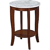 Convenience Concepts American Heritage Round End Table, White Faux Marble / Espresso