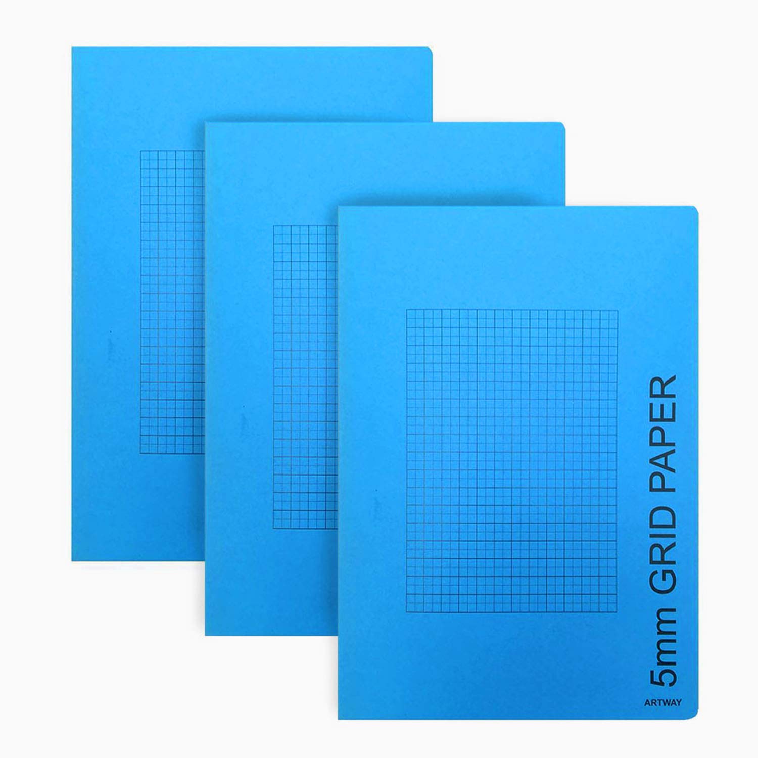Artway A4 Graph Paper Book – 5mm Grid – 56 Sides/28 Pages of 100gsm Cartridge Paper with 5mm Square Grid – Pack of 3