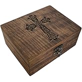 Cross Engraved Rosary Keepsake Box | Prayer Inspiration First Communion Jewelry Holder, Decorative Box for Small Jewelry & Mementos (5.75in CRE)