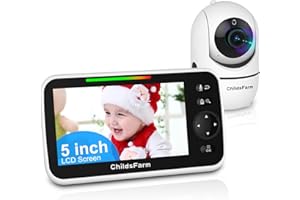 ChildsFarm 30-Hour Battery Baby Monitor with Camera and Audio, 5'' Remote Pan-Tilt-Zoom Video Baby Monitor No WiFi, 3500mAH, Night Vision, 2-Way Audio, Temperature, 8 Lullabies, 1000ft, Gift Ideal
