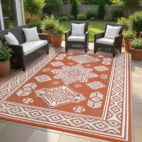 Waterproof Outdoor Rug 8x10 Reversible Plastic Straw Patio Rug Stain-Resistant…