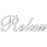 CVHOMEDECO. Rustic Vintage Distressed White Wooden Words Sign Free Standing "Relax" Tabletop/Shelf/Home Wall/Office Decoration Art, 12 x 4-1/4 x 1 Inch