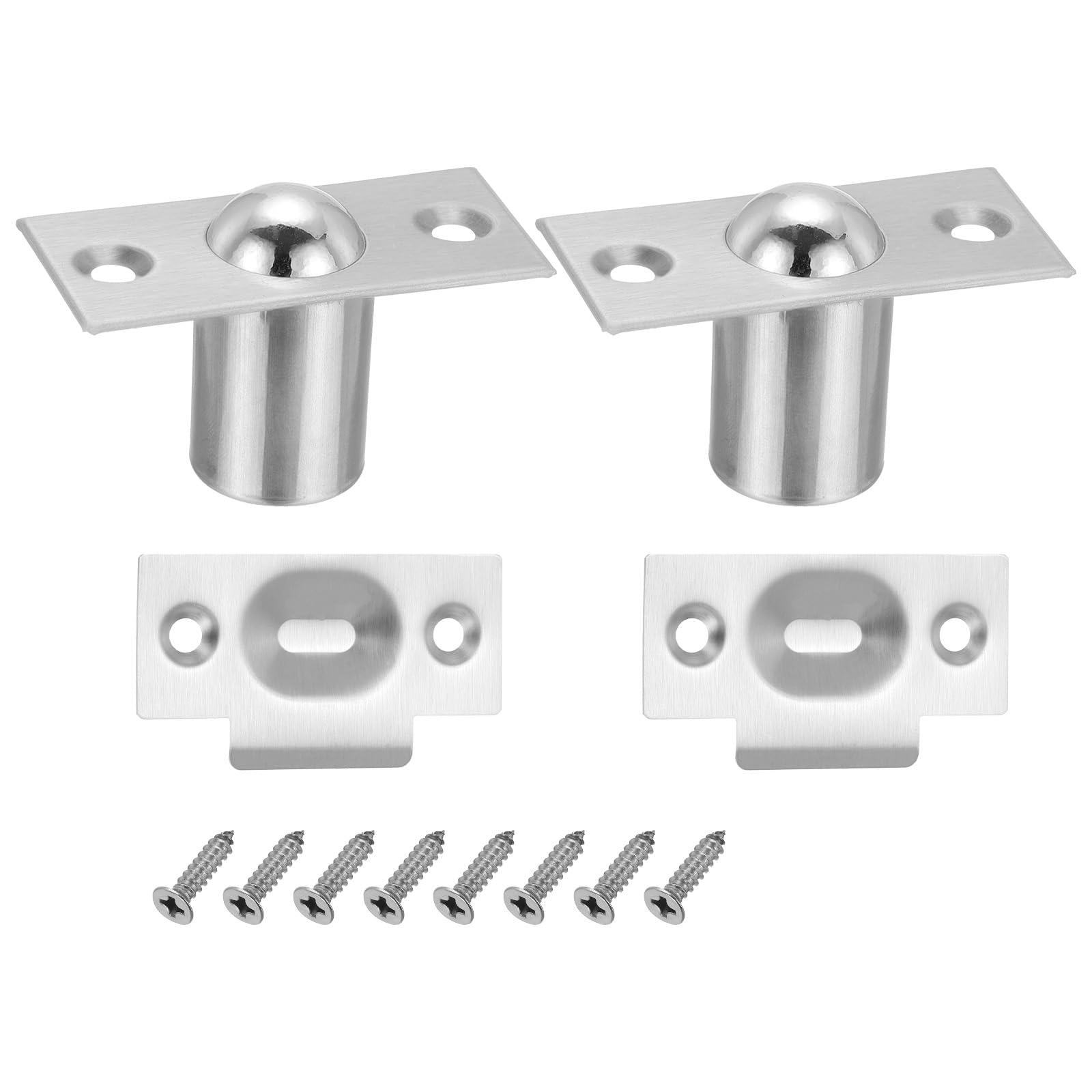 PATIKIL Stainless Steel Large Closet Ball Catch Door Hardware, 2 Pack Cabinet Door Ball Catch Chrome Finish with Strike Plate & Screw for Interior Doors, Silver