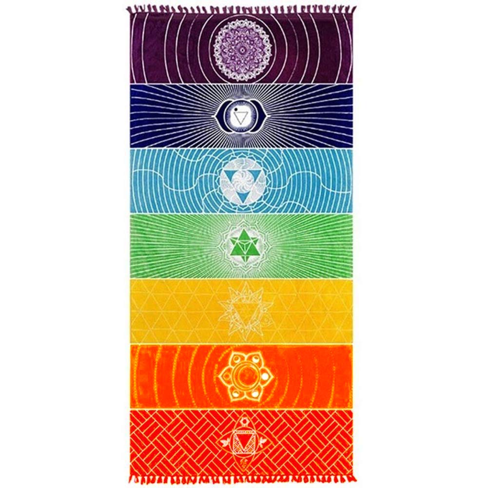 Neasyth Chakra Tapestry Meditation Yoga Rug Towels Mexico Chakras Tassel Striped Floor Mat 59 in (Polyester, 59x30in)
