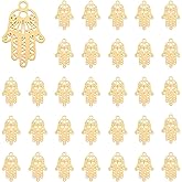 DDICOSMETIC 60Pcs Filigree Hand Charms Golden Fátima Hand Charms 0.55"x0.35" Good Luck Pendants Stainless Steel Jewish Hamsa Pendants Hollow Hamsa Hands Charm for Jewelry Crafts Making, Hole: 1mm