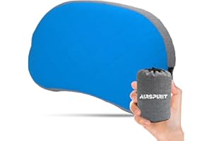 AIRSPIRIT Ultralight Camping Pillow Inflatable with Removable Washable Cover, Compact Travel Pillow for Neck Support, Hiking, Backpacking, Office, Airplane, Car & Beach - Adjustable Firmness (Blue)