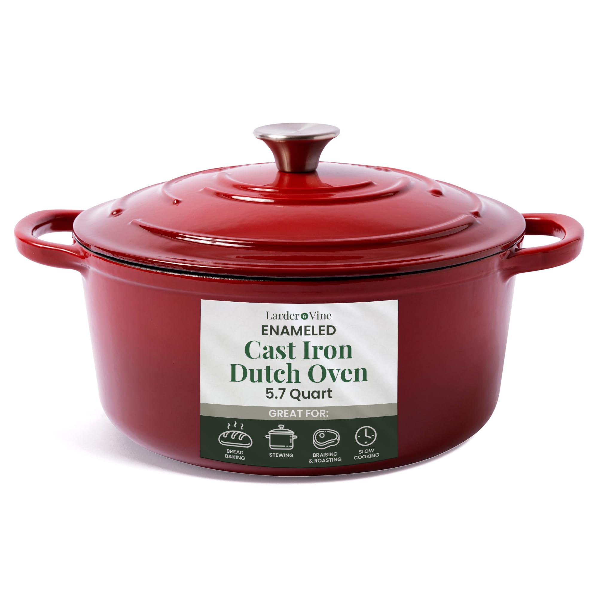 View 1 of ************MISSING THE LID************
Larder & Vine Enameled Cast Iron Dutch Oven Pot with Lid | Bread Baking | Compatible on All Cooktops & Oven Safe to 500° F | Great for Sourdough Bread | Cabernet