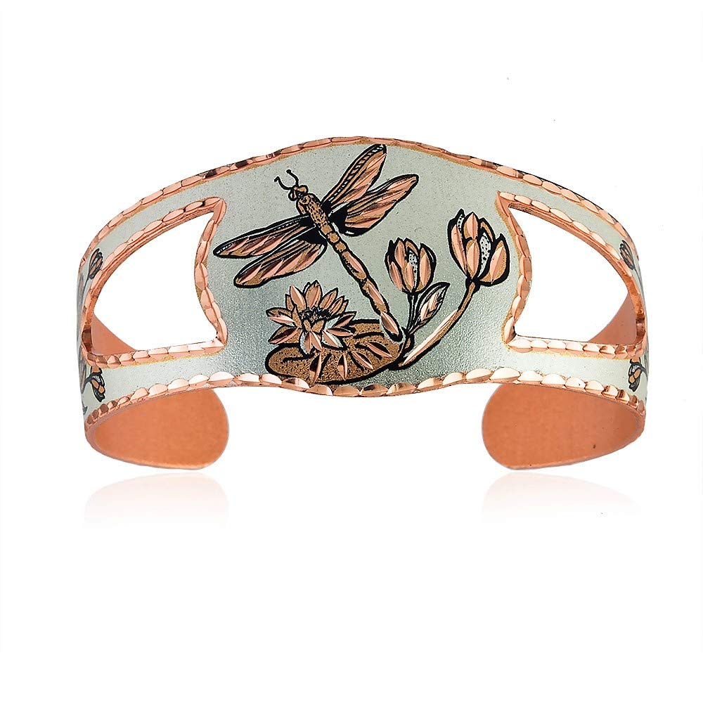 Women’s Artisan Handcrafted Dragonfly Bracelets -Open-ended Adjustable Copper Cuff Dragonfly Jewelry, Wide Cuff Cutout Butterfly, Butterfly Gifts