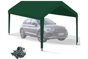 KAHLHAK Carport Canopy 10'x20' Heavy Duty Replacement Cover, Garage Shelter Cover 800D Oxford Waterproof & UV Protected Tarp with Ball Bungees, Not Include Frame, Dark Green