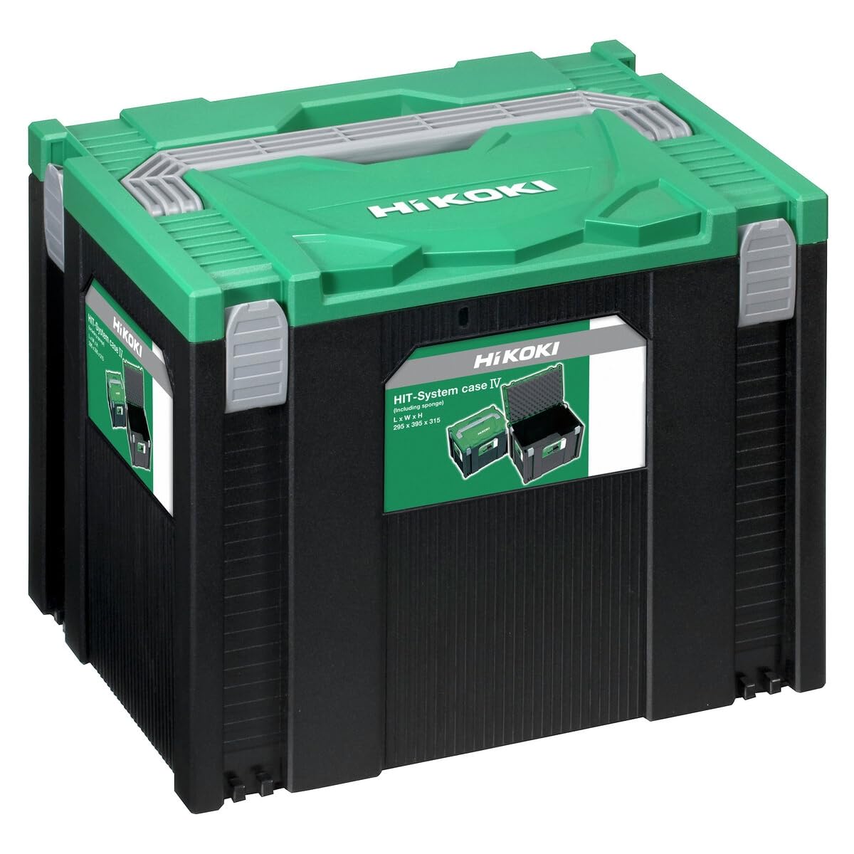 HIKOKI Transportkoffer HSC IV (universelle Aufbewahrung und Transport von Zubehör und Werkzeug, stapelbar, Grün-Schwarz, inkl. Schaumstoffeinlagen, 295x395x315mm)