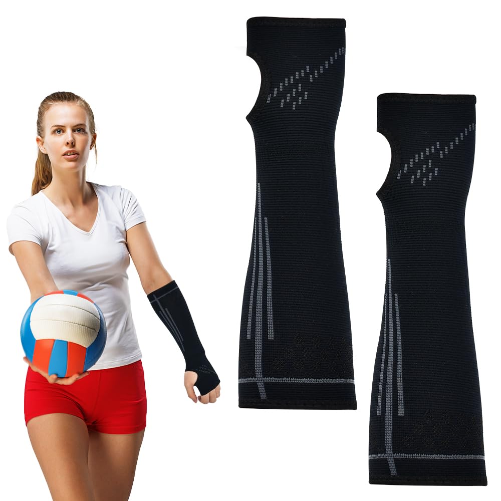 EMAGEREN 1 Pair Volleyball Arm Sleeves Forearm Sleeve Volleyball Elbow Pad Arm Guards Compression Sleeves Wrist Support Soft Volleyballs Wrists Guard with Thumb Hole for Women Girls