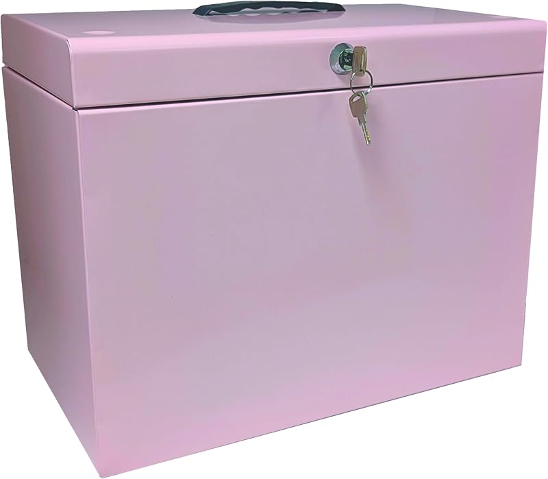 Cathedral A4 Steel File Box with 5 Suspension Files Pastel Pink UK Made