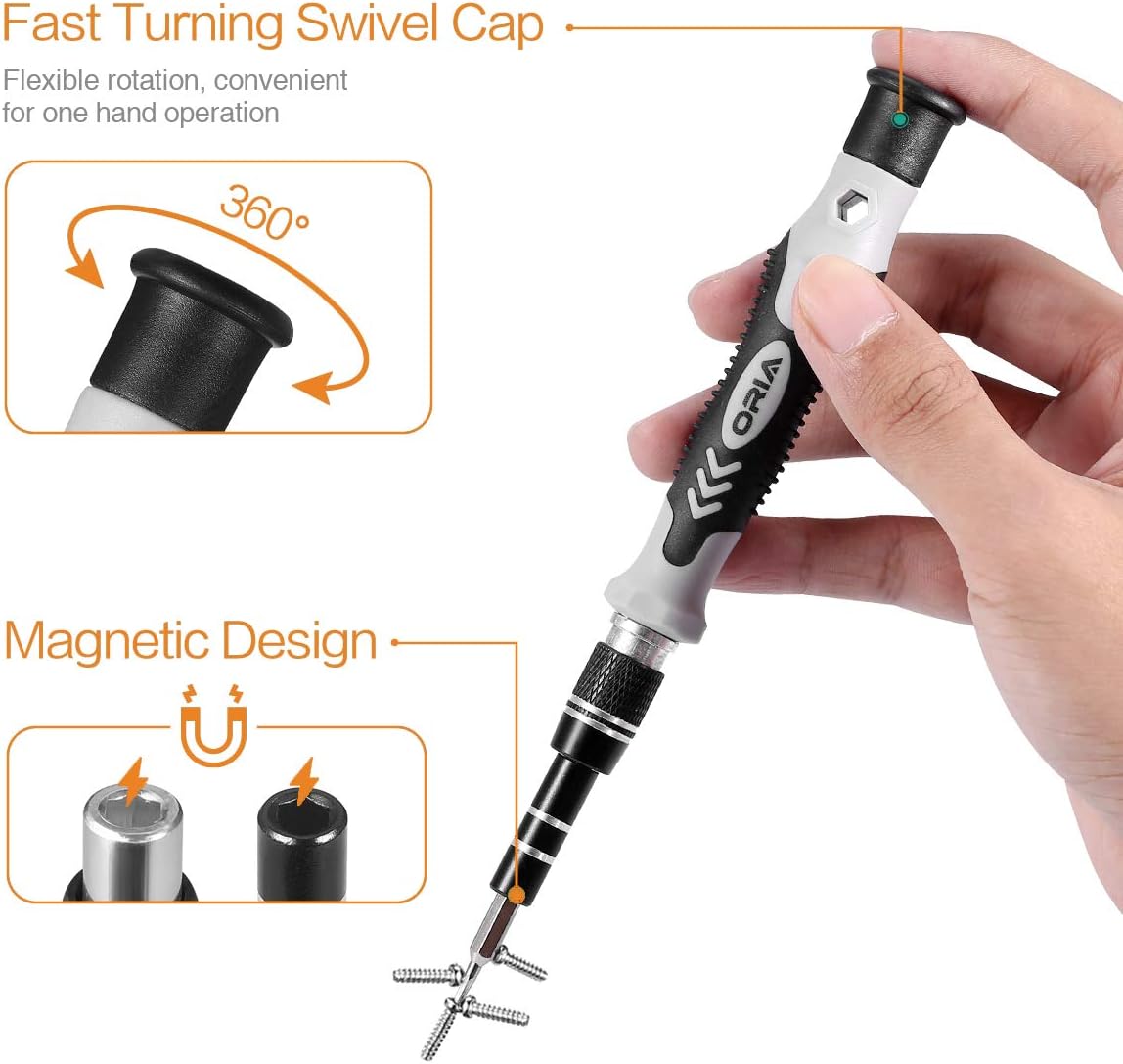 ORIA 60 PCS Screwdriver Set, Magnetic Repair Tool Kit with 56 Precision Bits, Black - - 