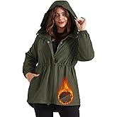 Hanna Nikole Women's Long Rain Jacket Plus Size Fleece Lined Waterproof Hooded Rain Coat Lightweight Pockets Windbreaker Trip