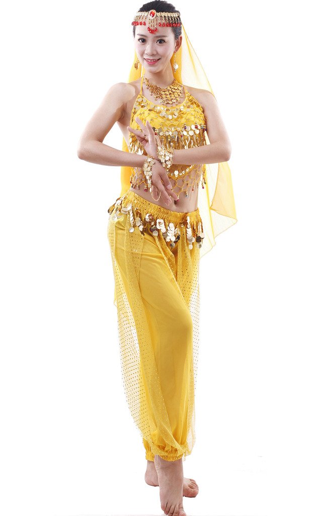 Astage Women Belly Dancer Halloween Costumes and Accessories Outfits Egyptian Style Yellow(Size: Fits UK 6-14) — image 1