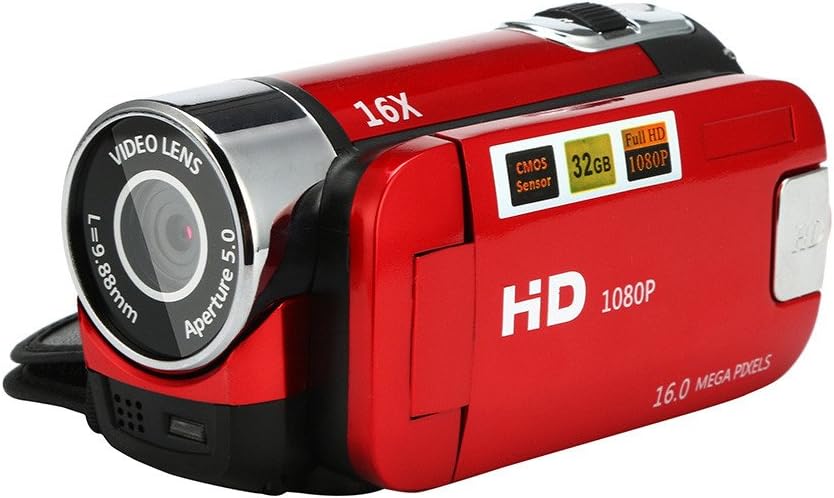 Aurorax Video Camera Camcorder HD 1080P 2.7 Inch LCD Rotatable Screen 16X Digital Zoom Camera (Red)
