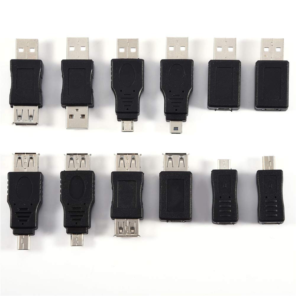 12 Pcs USB2.0 Adapters,Mini USB Male to Micro USB Female Adapter, Multiple USB2.0 Adapters Micro/Mini Male Female Converters Connector
