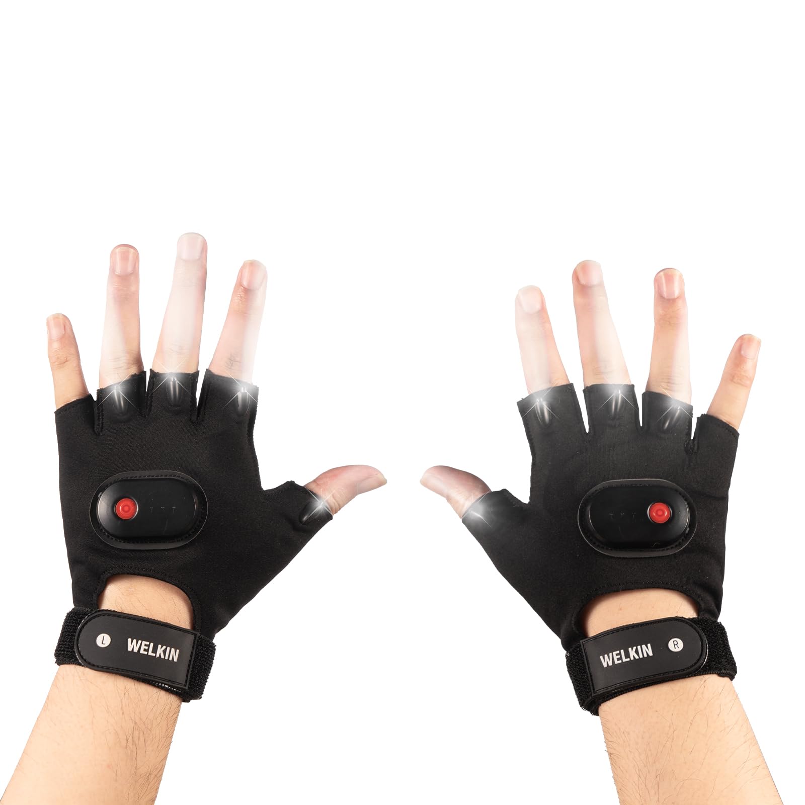 WELKIN Bright LED Flashlight Gloves, Rechargeable Finger Lights, for Men, Hands-Free Lights for Fishing Camping Night Running,Gadgets in the Dark Repair tools, Long Standby Time,1Pair