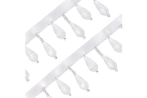 OLYCRAFT 3 Yards Beaded Teardrop Fringe Trim 1.4 Inch Wide Glass Teardrop Beaded Fringe Trim Decorative Fringe with Crystal P