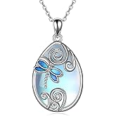 YAFEINI Moonstone Necklace Sterling Silver Bee/Dragonfly/Hummingbird/Ladybug Moonstone Insect Pendant Necklace Jewelry Gifts for Women Teen Girls