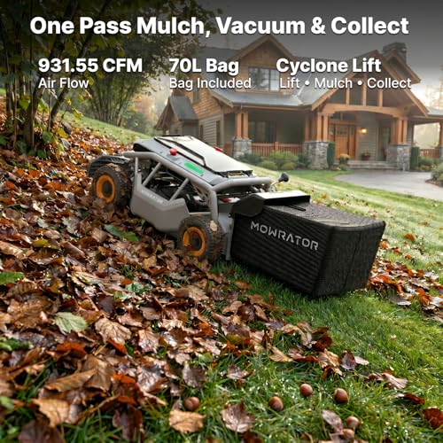 Mowrator S1 4WD 12Ah Remote Control Lawn Mower, All-Season Yard Care, 75% (37°) Slope Climbing, with Leaf Shredding Vacuum, 21" Width, 1.5–4.3" Cutting Height, Up to 0.75 Acres