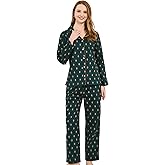 HEARTNICE Women's 100% Cotton Long Sleeve Pajama Set, 2-Piece Cozy Flannel Print PJs Button Up Ladies Sleepwear