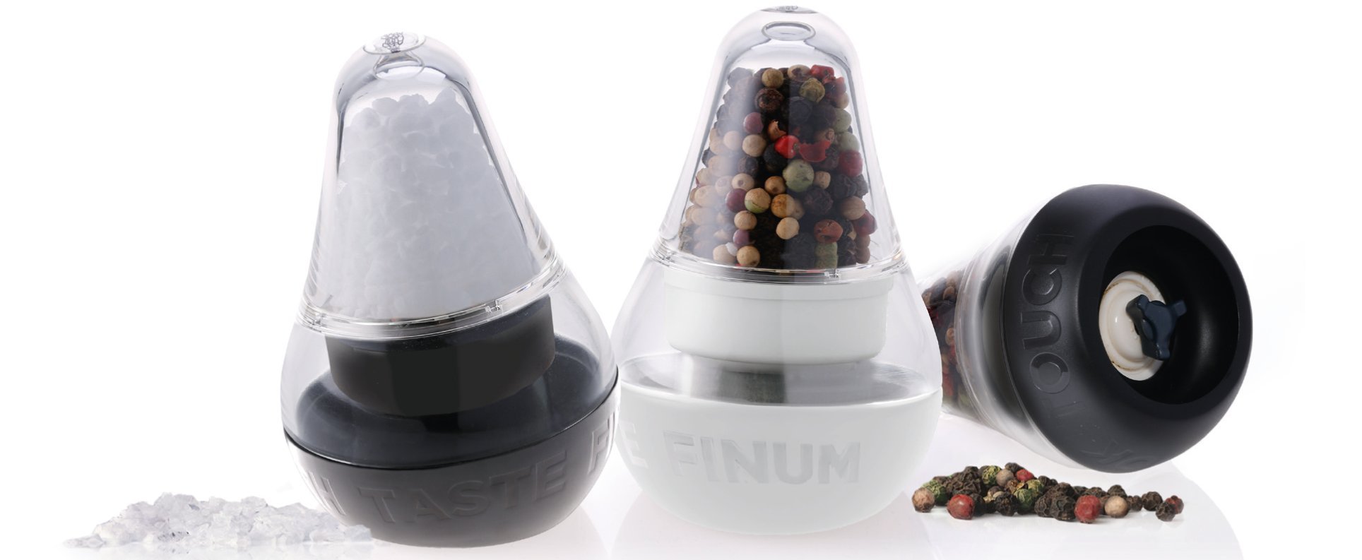Finum Mini Look Touch Taste Salt & Pepper Mills, Ceramic, Black, White, 16x10,5x8 cm