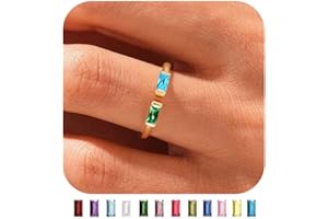 WFYOU Gold Birthstone Rings for Women Non Tarnish Dainty 14K Gold Plated Stackable CZ Ring Adjustable Wedding Promise Rings for Her Couples Gemstones Personalized Jewelry Gift for Birthday