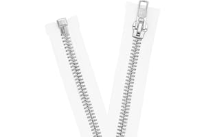 Mandala Crafts 15 Inch Metal Heavy Duty Zippers - #10 White Tape Silver Tone Metal Separating Zippers for Sewing Jacket Coat Upholstery