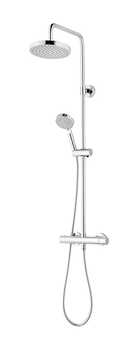 Schulte Duschsystem mit Sicherheits-Thermostat, Kopfbrause rund, verchromter Korpus aus Messing, Duschmaster Rain III mit Reg