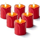 Homemory 6Pack 2" x 2" Red LED Votive Candles with Timer, 400+Hour Battery Operated, Polypropylene Material, Ideal for Home Decorations
